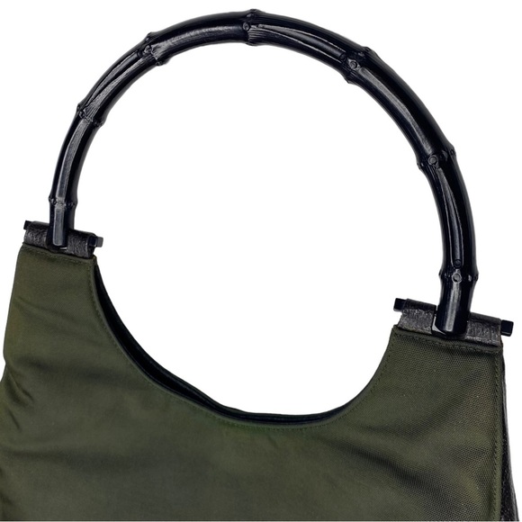 GUCCI Green Bamboo Handle Nylon Shoulder Bag Y2K Vintage Tom Ford - Picture 3 of 11